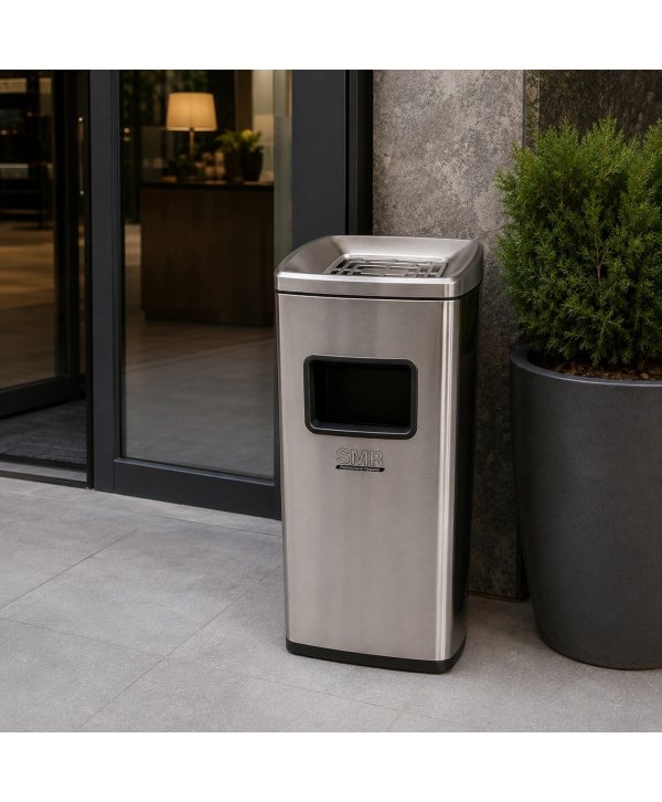 Coș de gunoi 50 L cu scrumieră, inox Silver anti-amprentă Coș de gunoi 50 L cu scrumieră, inox Silver anti-amprentă