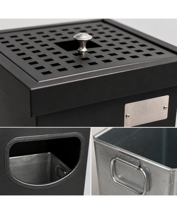 Coș metalic cu scrumieră pentru exterior 30 L, negru mat