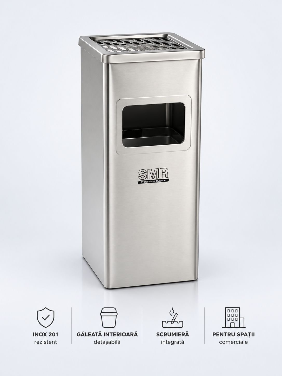Coș de gunoi cu scrumieră 35 L, inox satinat și lucios