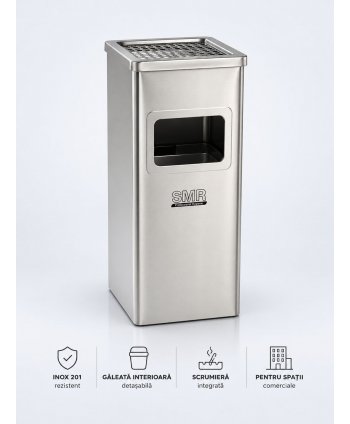 Coș de gunoi cu scrumieră 35 L, inox satinat și lucios