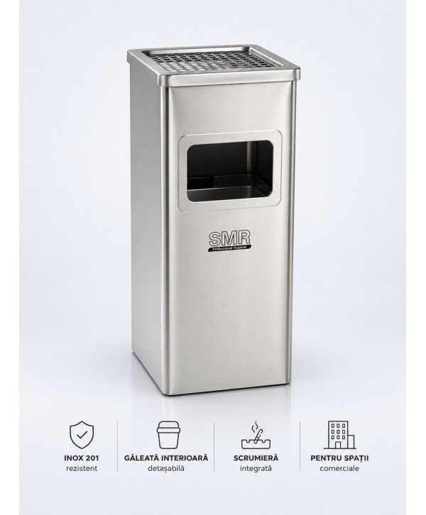 Coș de gunoi cu scrumieră 35 L, inox satinat și lucios Coș de gunoi cu scrumieră 35 L, inox satinat și lucios