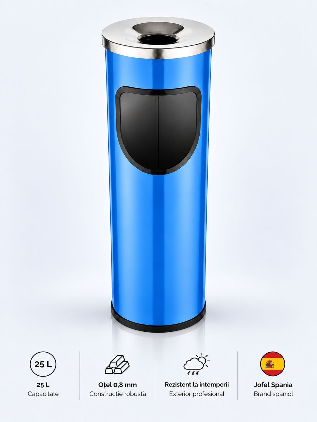 Coș de gunoi Jofel Premium 25 L cu scrumieră din inox integrată, Blue