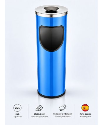 Coș de gunoi Jofel Premium 25 L cu scrumieră din inox integrată, Blue