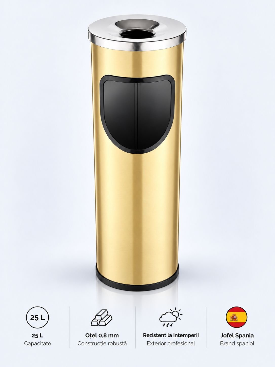 Coș de gunoi Jofel Premium 25 L cu scrumieră din inox integrată, Gold