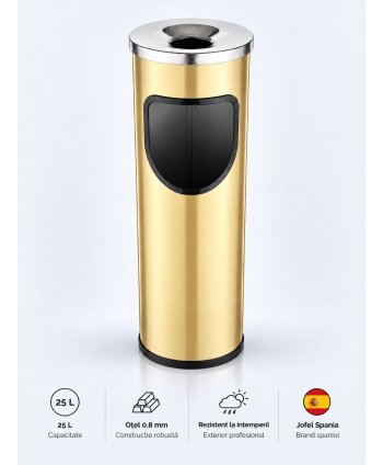 Coș de gunoi Jofel Premium 25 L cu scrumieră din inox integrată, Gold