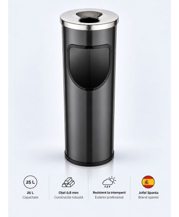 Coș de gunoi Jofel Premium 25 L cu scrumieră din inox integrată, Black