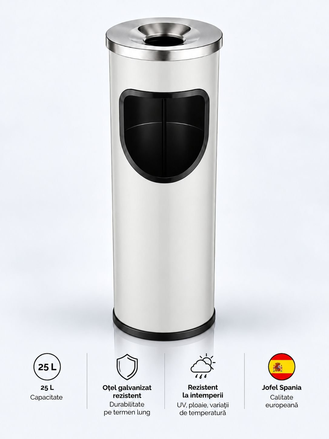 Coș de gunoi Jofel Premium 25 L cu scrumieră din inox integrată, Silver