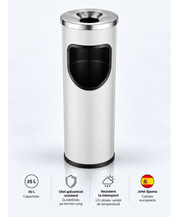 Coș de gunoi Jofel Premium 25 L cu scrumieră din inox integrată, Silver
