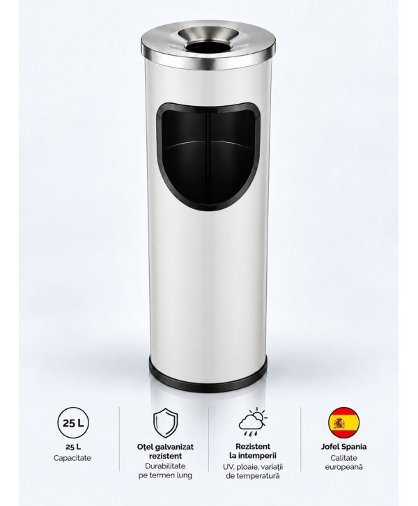 Coș de gunoi Jofel Premium 25 L cu scrumieră din inox integrată, Silver