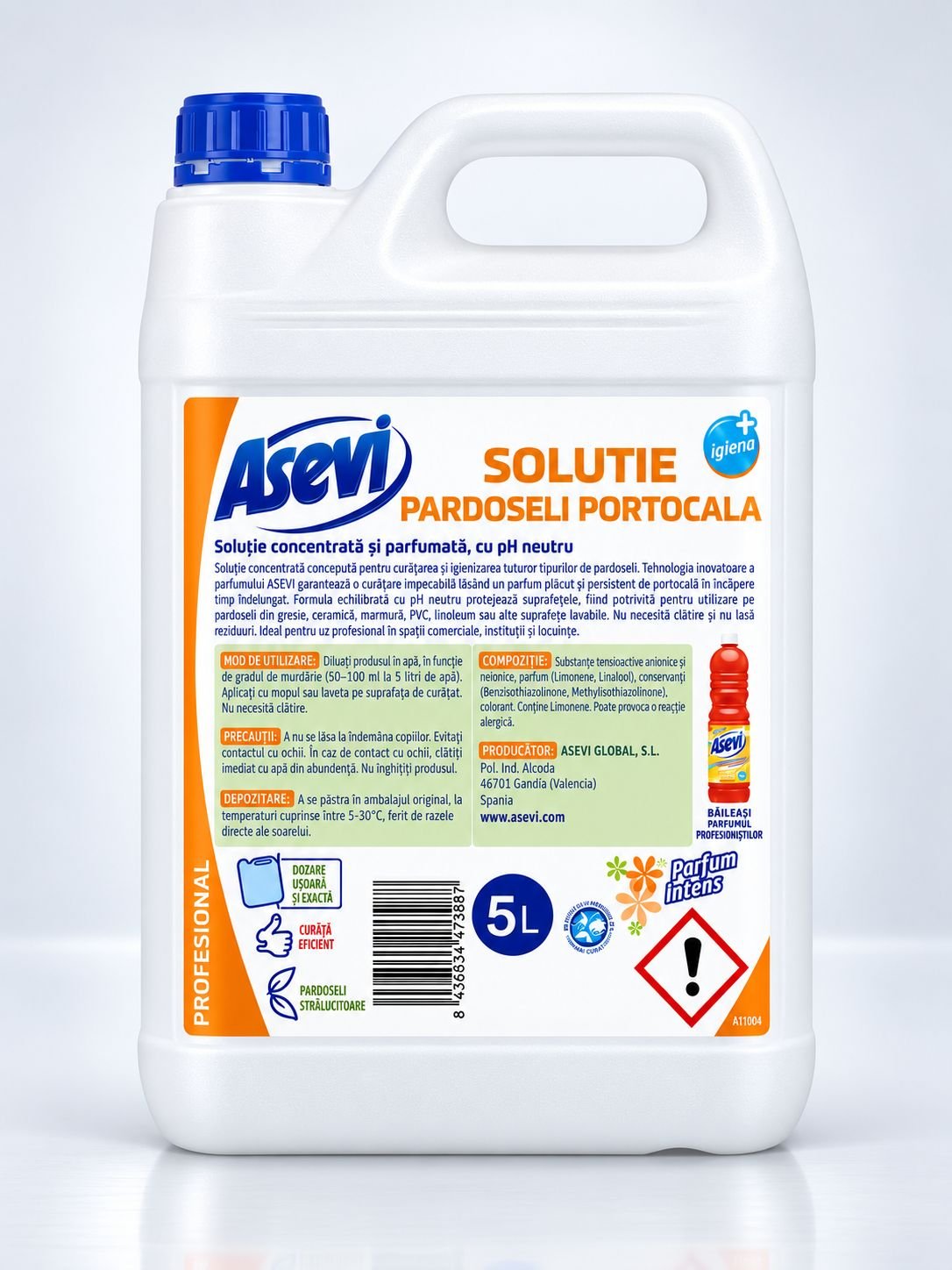 Asevi Profesional Pardoseli Portocala 5L – Detergent Concentrat cu Parfum Intens de Portocală