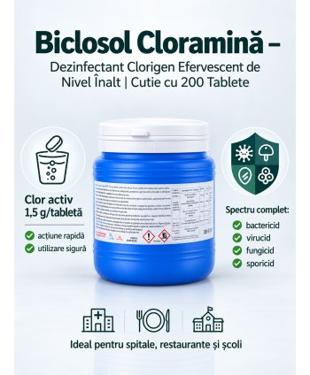 Biclosol – Dezinfectant Clorigen Efervescent de Nivel Înalt cu Spectru Larg de Actiune – 200 Tablete