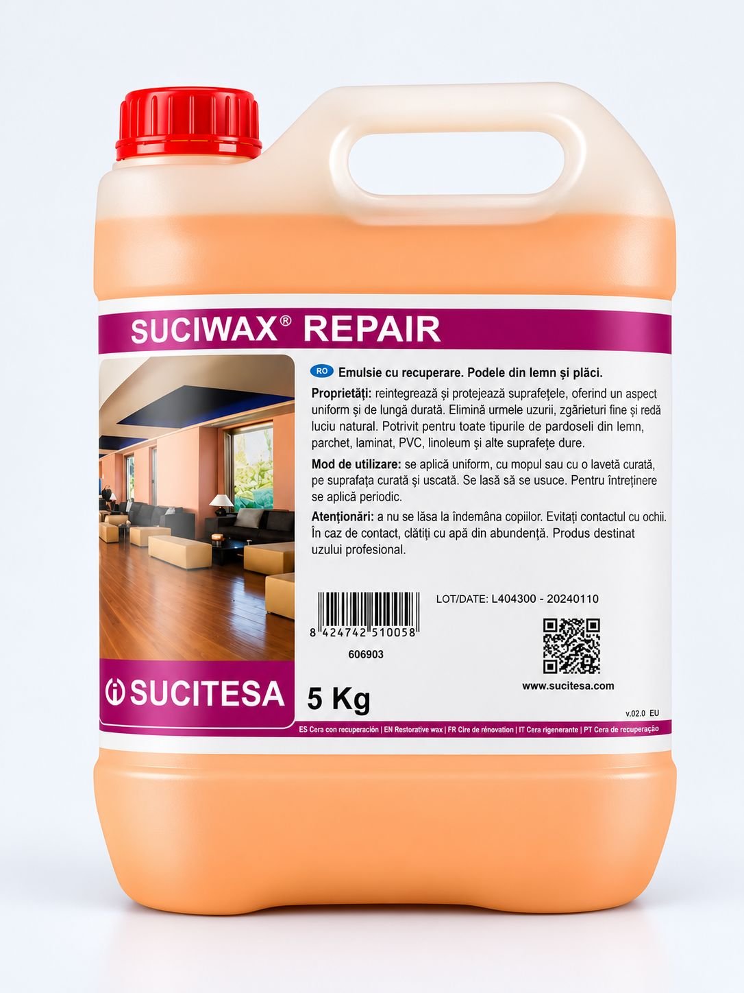 Suciwax Repair 5L – Emulsie Profesională Antiderapanta pentru Repararea Parchetului Laminat si a Suprafetelor din Lemn si Pluta