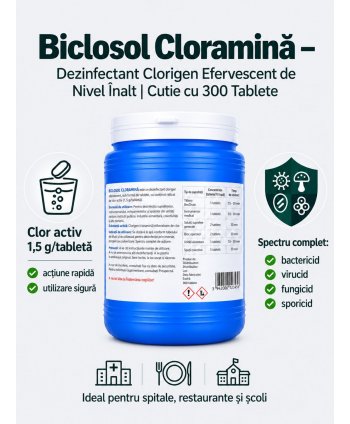 Biclosol – Dezinfectant Clorigen Efervescent de Nivel Înalt cu Spectru Larg de Actiune – 300 Tablete