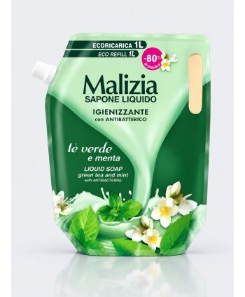 Săpun Lichid Malizia Ceai Verde și Mentă 1L – Igienizare Revigorantă cu Efect Antibacterian