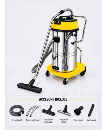 Aspirator profesional umed/uscat, Putere 2400 W, 80 L inox, 2500 mm H2O, 5 ani Garantie, ArliTech® CH802