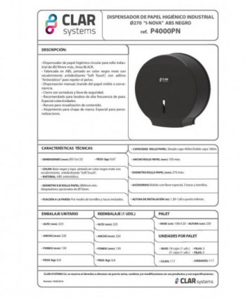 Dispenser de Hârtie Igienică CLAR Systems I-NOVA în Negru Mat Cauciucat – Funcționalitate și Eleganță în Design Modern