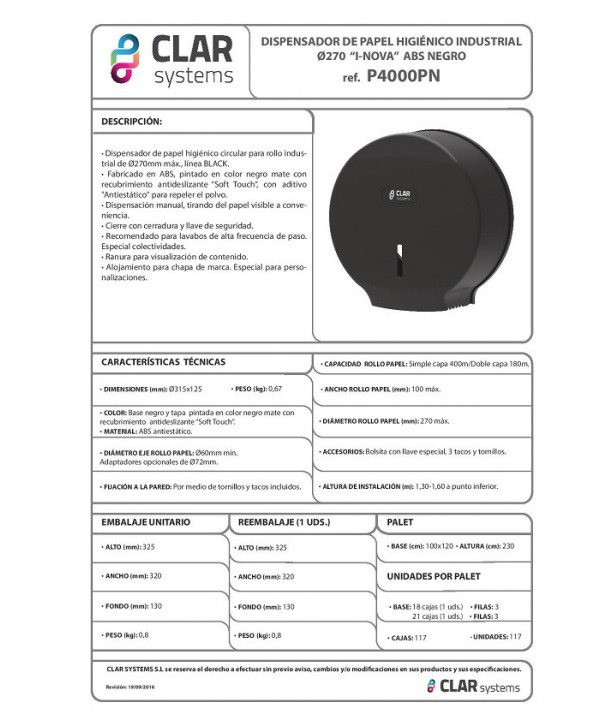 Dispenser de Hârtie Igienică CLAR Systems I-NOVA în Negru Mat Cauciucat – Funcționalitate și Eleganță în Design Modern