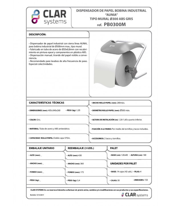 Dispenser industrial din metal si plastic cu fixare pe perete pentru role de hârtie mari Clar Systems – Robust si Eficient Dispenser industrial din metal si plastic cu fixare pe perete pentru role de hârtie mari Clar Systems – Robust si Eficient