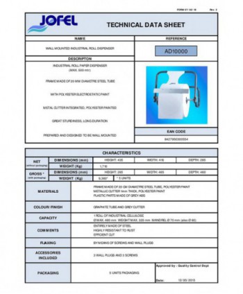 Dispenser industrial din otel cu fixare pe perete pentru role de hârtie mari Jofel – Rezistență maximă și utilizare profesională