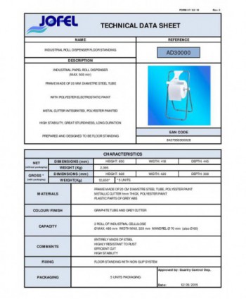 Dispenser industrial de podea din otel Jofel – Stabilitate, rezistență și mobilitate pentru role mari de hârtie