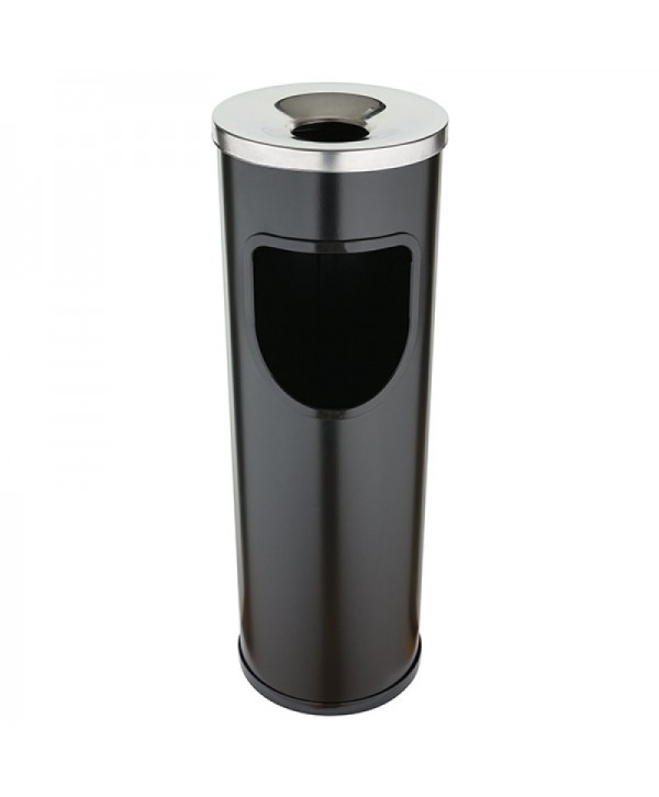 Cosuri gunoi colectare selectiva - - Cos de gunoi din otel, scrumiera din inox, vopsea cu polimeri, antivandalism, anti intemperii, negru, volum 25 litri, Jofel - arli.ro