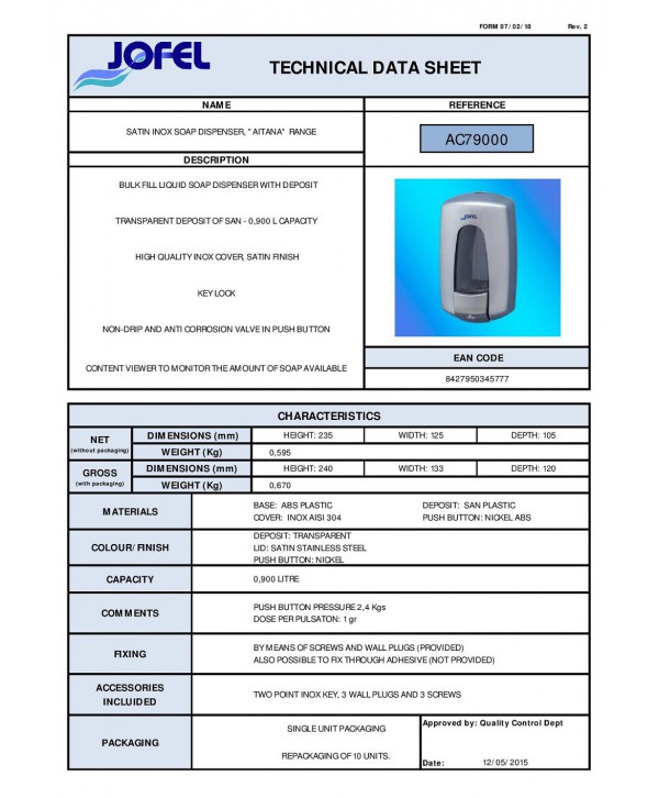 Dozator din inox satinat pentru sapun lichid, calitate si finisaj premium, capacitate 900 ml, Jofel Aitana Dozator din inox satinat pentru sapun lichid, calitate si finisaj premium, capacitate 900 ml, Jofel Aitana
