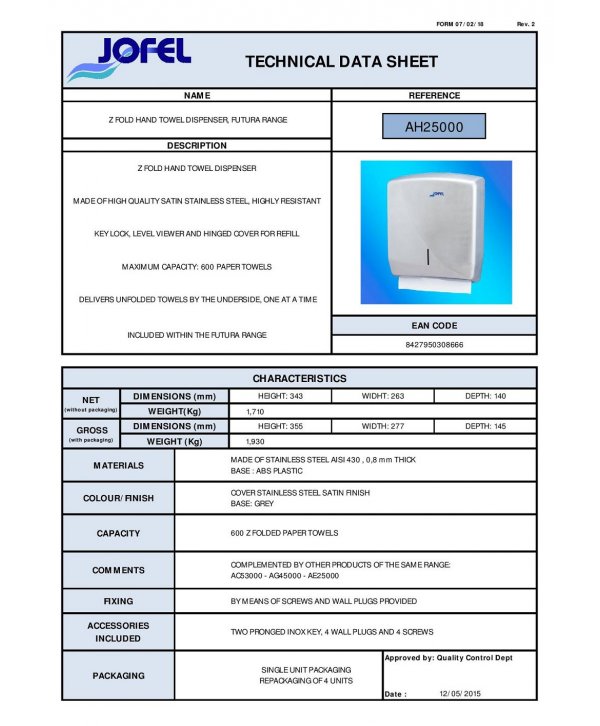 Dispenser Prosoape Pliate din Inox Satinat Antivandalism🛡️Jofel Futura – Siguranță și Rezistență în Medii Exigente