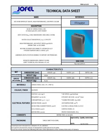 Uscator de maini Jofel Smart grafit – SteriTouch, HEPA, 1500 W