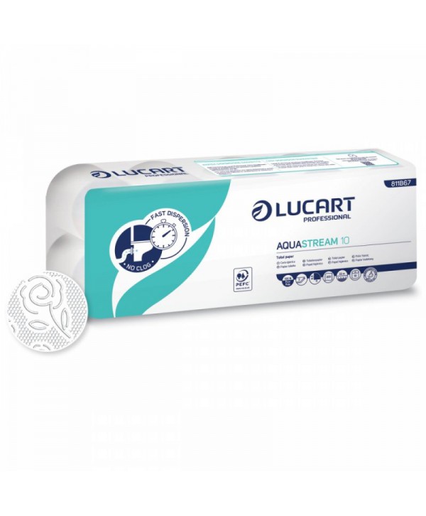 Hartie igienica - - Hartie igienica cu dizovare in 7 secunde pt canalizari dificile, trenuri, avioane, Lucart Aquastream, pachet 10 role x 22 metri - arli.ro
