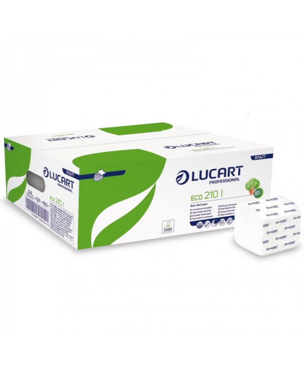  Hartie igienica - - Hartie igienica pliata (bulk), certificata Ecolabel, testata dermatologic, Lucart Eco, 40 pachete x 210 portii - arli.ro