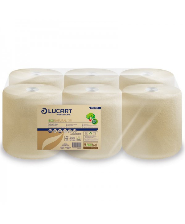 Consumabile hartie - - 🌱 Prosoape de hartie rola 100% ecologice, celuloza Fiberpack®, 2 straturi, 450 portii, 135 metri, Lucart 852226, pachet 6 role - arli.ro