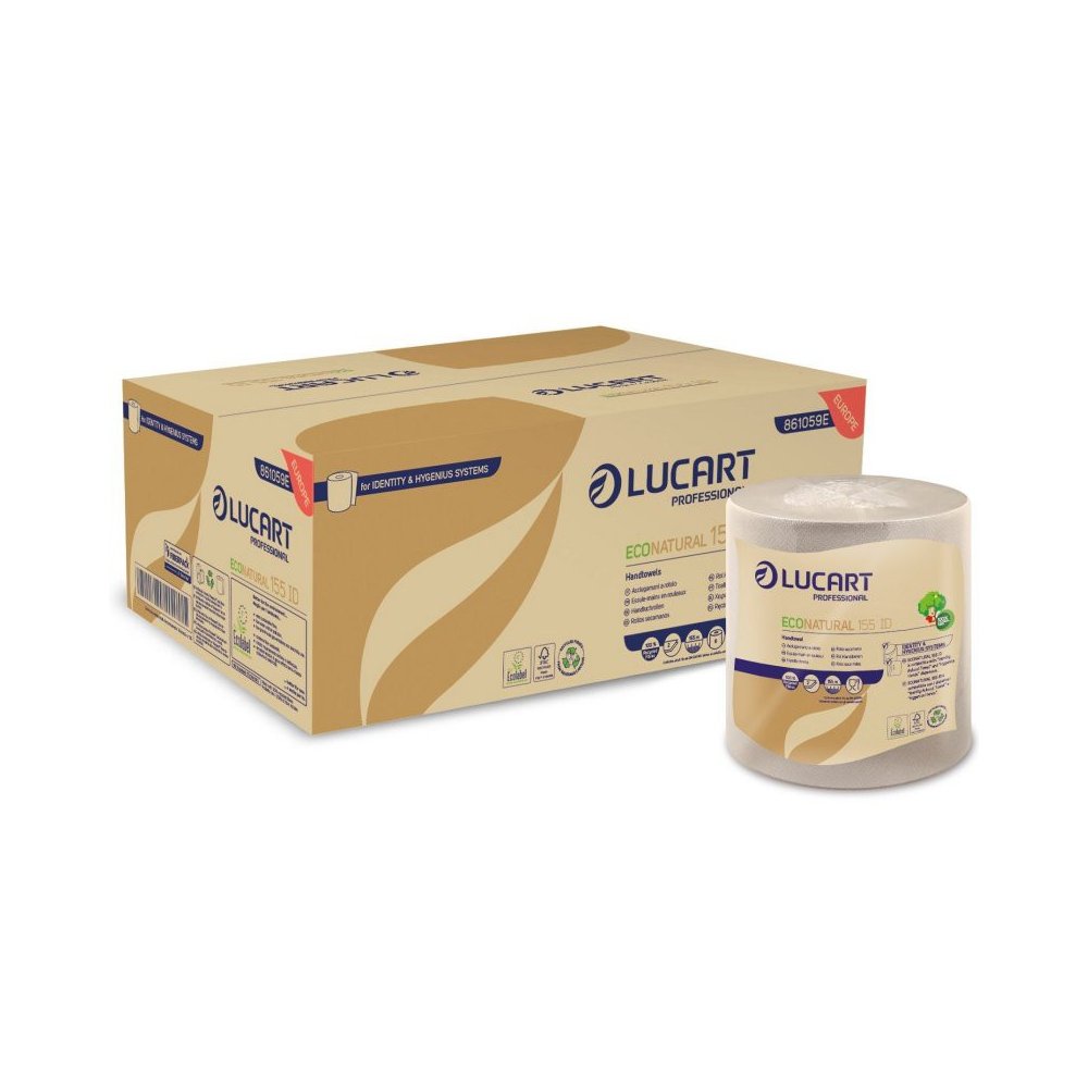 Prosoape de hartie tip rola Autocut 100% ecologice, celuloza Fiberpack®🌍 2 straturi, 155 metri, Lucart 861059, pachet 6 role