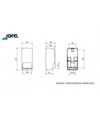 Dozator de Săpun Lichid Jofel AZUR, capacitate 800 ml, inchidere cu cheie, ABS negru de inalta calitate