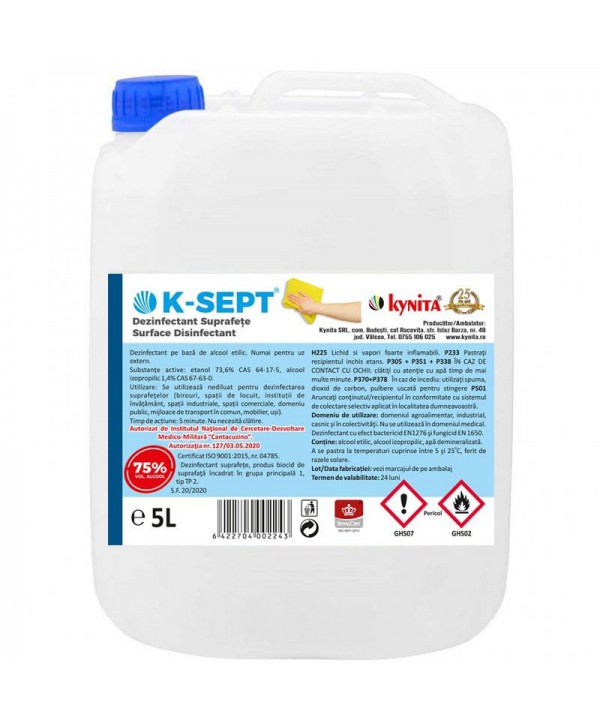  Dezinfectanti pentru suprafete - - Dezinfectant pentru suprafete 75% alcool K-SEPT - 5 litri - arli.ro