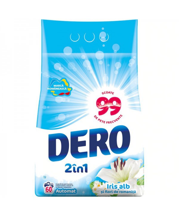  Detergenti si solutii de curatat - - Detergent praf pentru rufe Dero 2 in 1 Iris alb si flori de romanita - 6 Kg - arli.ro