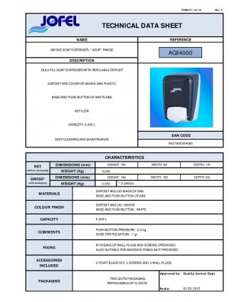 Dozator pentru sapun lichid Jofel Azur, capacitate 400 ml, fiabil, estetic, negru, rezervor reincarcabil