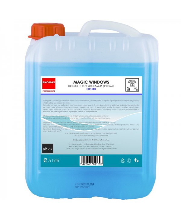  Detergenti si solutii de curatat - - Detergent geamuri si suprafete Magic Windows  - Ekomax 5 litri - arli.ro