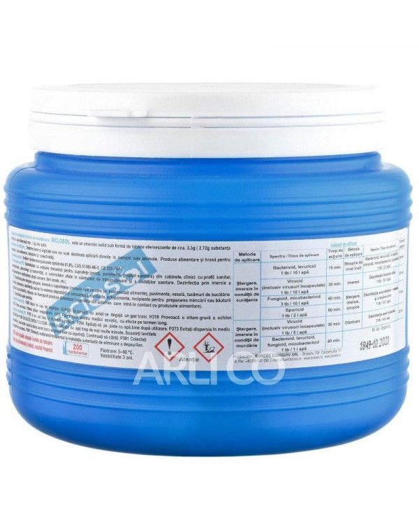  Dezinfectanti pentru suprafete - - Dezinfectant clorigen efervescent de nivel inalt - Biclosol - 200 buc/cutie - arli.ro
