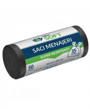  Saci menajeri - Saci menajeri 35 litri, super rezistenti, grosime 6 microni, 50 buc / rola, negri, ArliSoft® - arli.ro