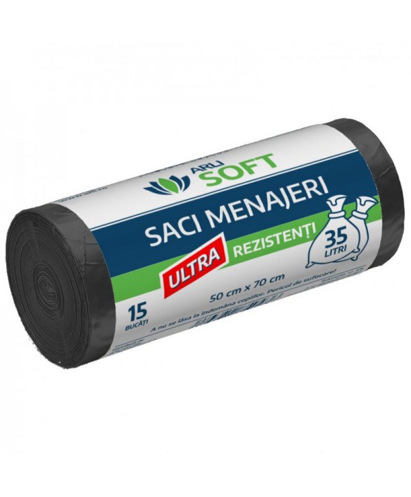Saci menajeri - - 🏆 Saci Menajeri 35 Litri ArliSoft® 15 buc/rola Ultra Rezistenți – Performanță și Durabilitate pentru Gestionarea Deșeurilor - arli.ro