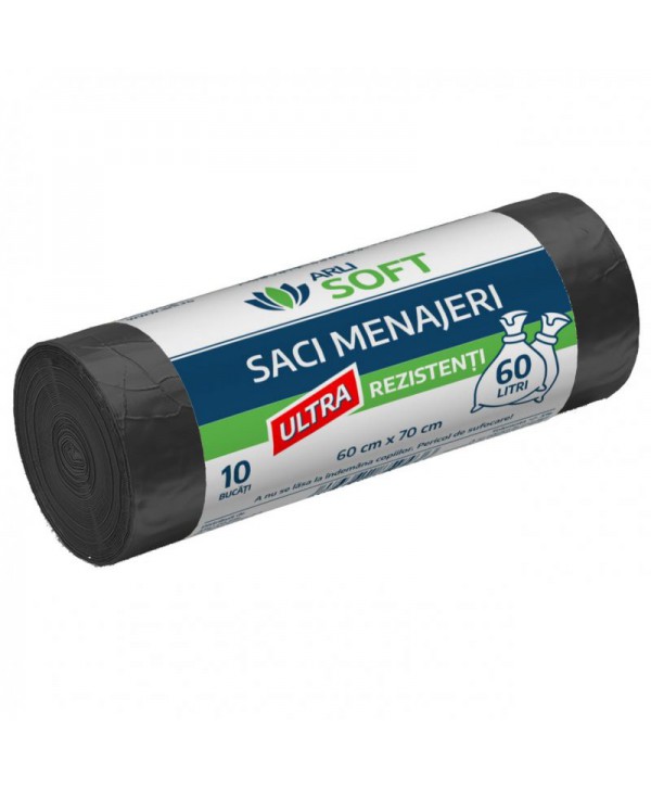  Saci menajeri - - Saci menajeri 60 litri, ultra rezistenti, grosime 27 microni, 10 buc / rola, negri, ArliSoft® - arli.ro