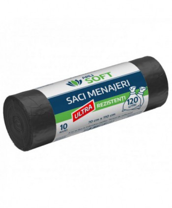  Saci menajeri - Saci menajeri 120 litri, ultra rezistenti, grosime 27 microni, 10 buc / rola, negri, ArliSoft® - arli.ro