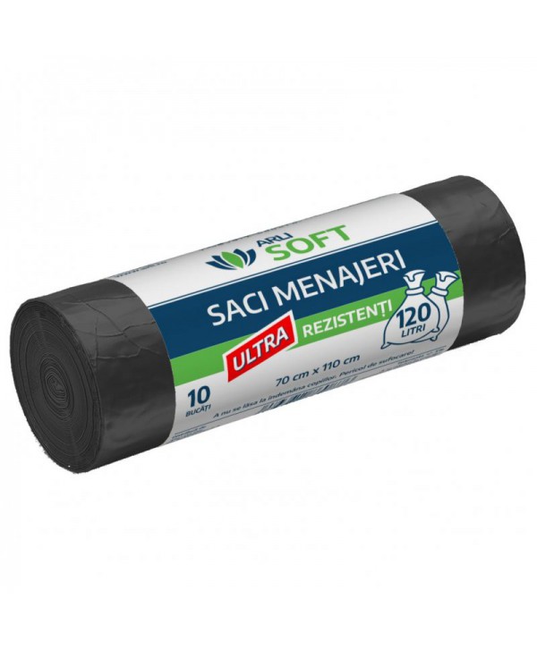  Saci menajeri - - Saci menajeri 120 litri, ultra rezistenti, grosime 27 microni, 10 buc / rola, negri, ArliSoft® - arli.ro