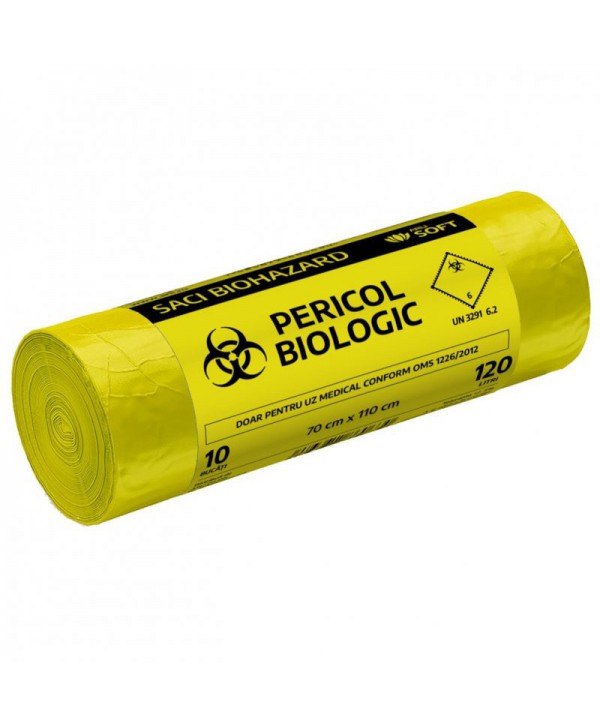 Saci menajeri - - Saci inscriptionati „Pericol biologic”, galbeni ArliSoft - 120 litri - arli.ro