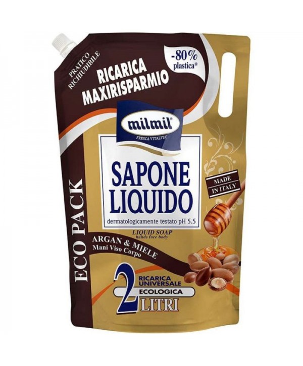 Consumabile (sapunuri, geluri, creme) - - Săpun Lichid Argan și Miere MilMil 2L – Hidratare și Protecție pentru Pielea Sensibilă - arli.ro