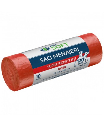  Saci menajeri - Saci menajeri 120 litri, super rezistenti, grosime 19 microni, 10 buc / rola, rosii, ArliSoft® - arli.ro