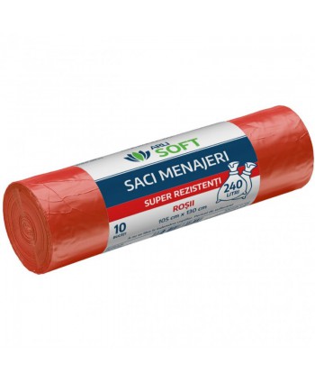  Saci menajeri - Saci menajeri 240 litri, super rezistenti, grosime 22 microni, 10 buc / rola, rosii, ArliSoft® - arli.ro