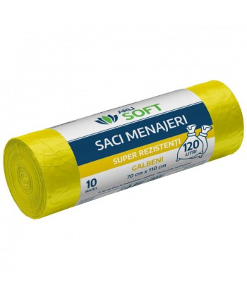  Saci menajeri - Saci menajeri 120 litri, super rezistenti, grosime 19 microni, 10 buc / rola, galbeni, ArliSoft® - arli.ro