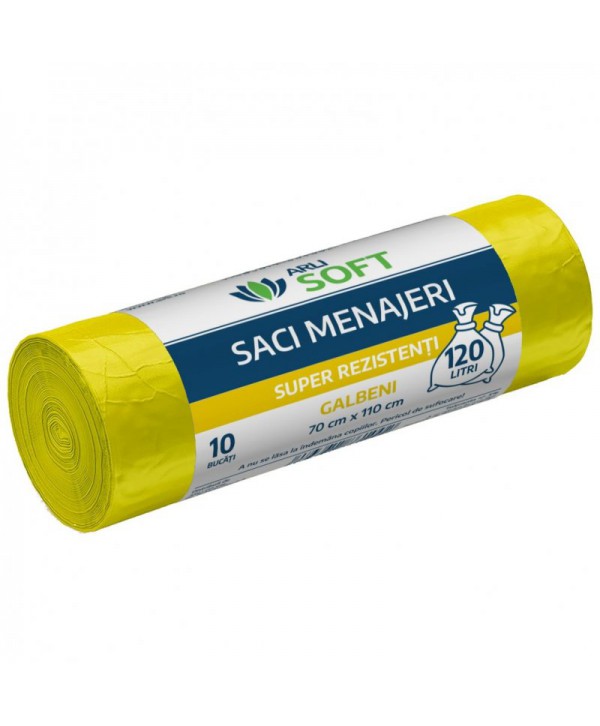  Saci menajeri - - Saci menajeri 120 litri, super rezistenti, grosime 19 microni, 10 buc / rola, galbeni, ArliSoft® - arli.ro