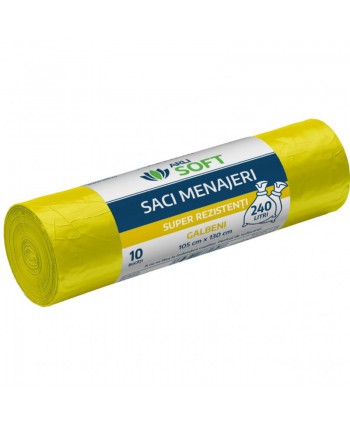  Saci menajeri - Saci menajeri 240 litri, super rezistenti, grosime 22 microni, 10 buc / rola, galbeni, ArliSoft® - arli.ro